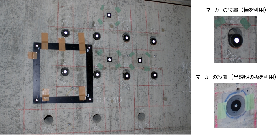写真計測時の校正プレートとマーカー設置例